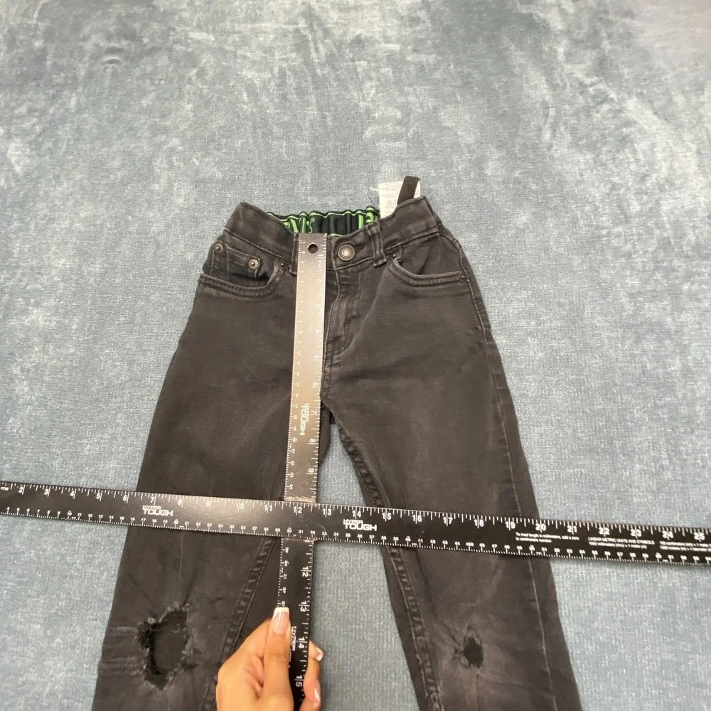 Levi's 511 Slim Fit Jeans Boys 7 Black Dark Wash Adjustable Waist Distressed.